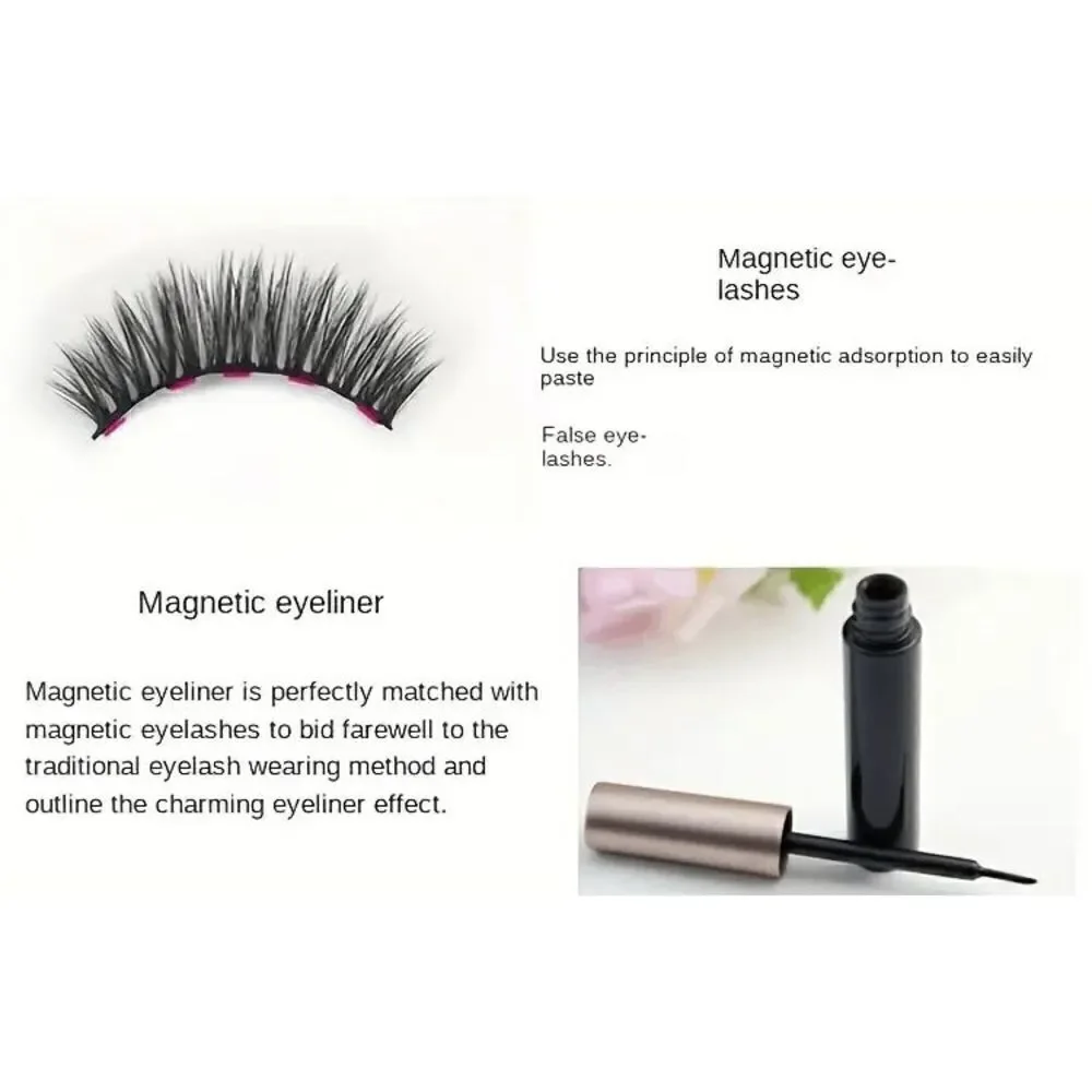Magnetic Reusable False Eyelashes With Eyeliner And Tweezers - 3 Pairs